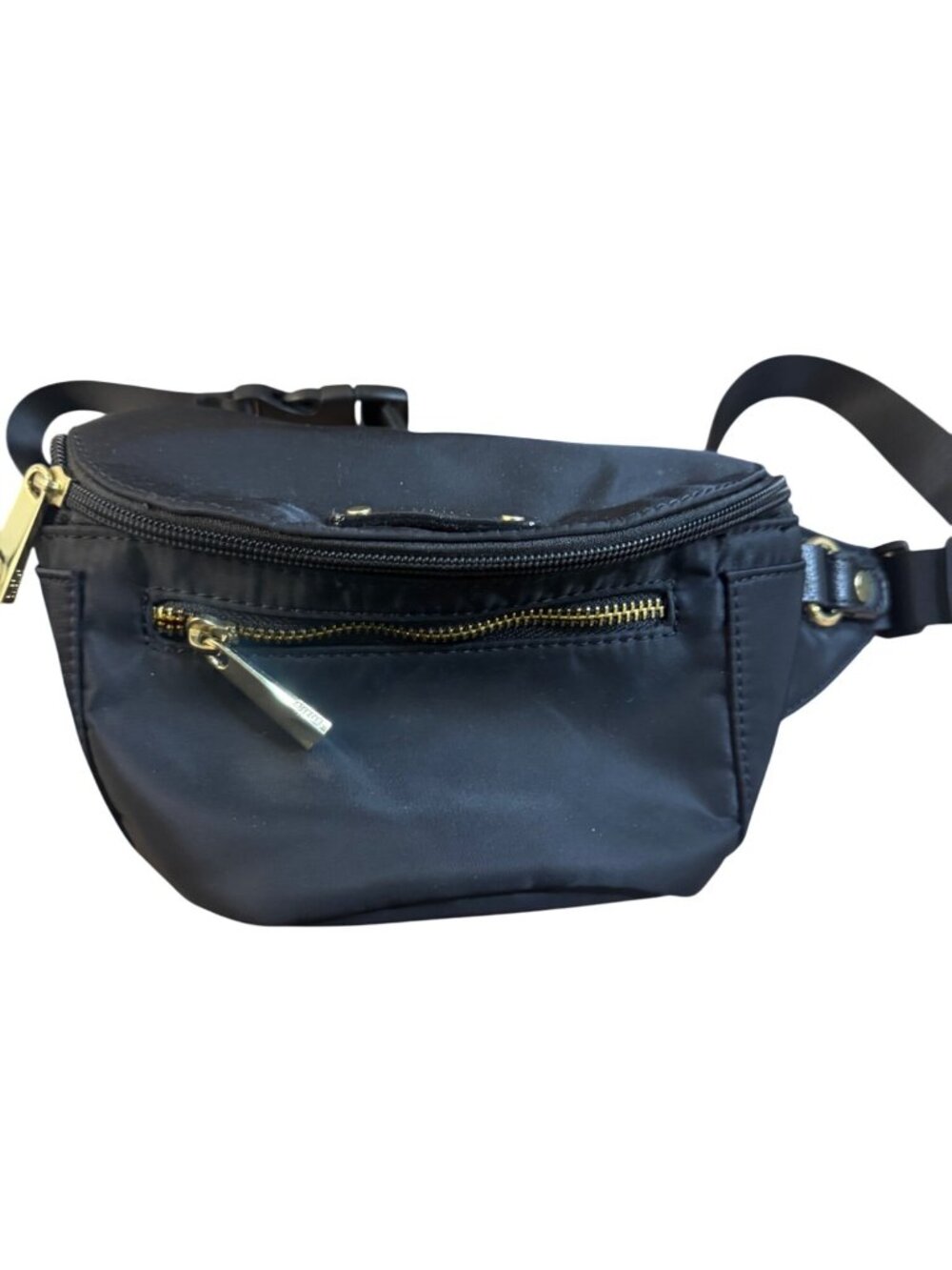 New York Tutilo Nylon Waist Pack Belt Bag Black Gold Zippers.